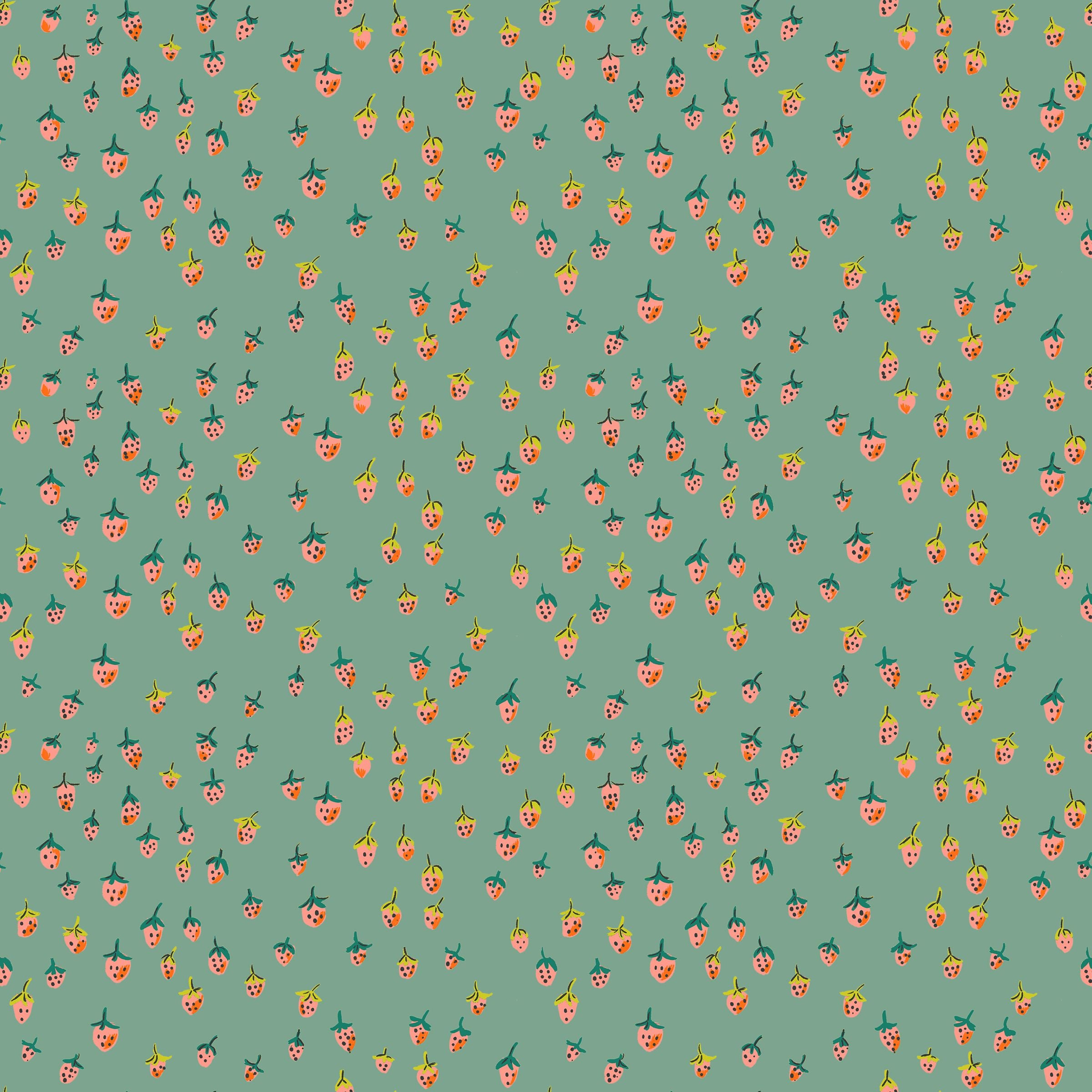 Heather Ross Favourites - Field Strawberries - Teal
