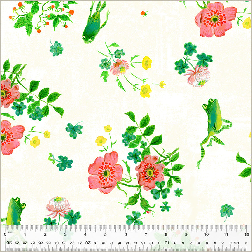 Heather Ross By Hand -  Frog floral in spring white