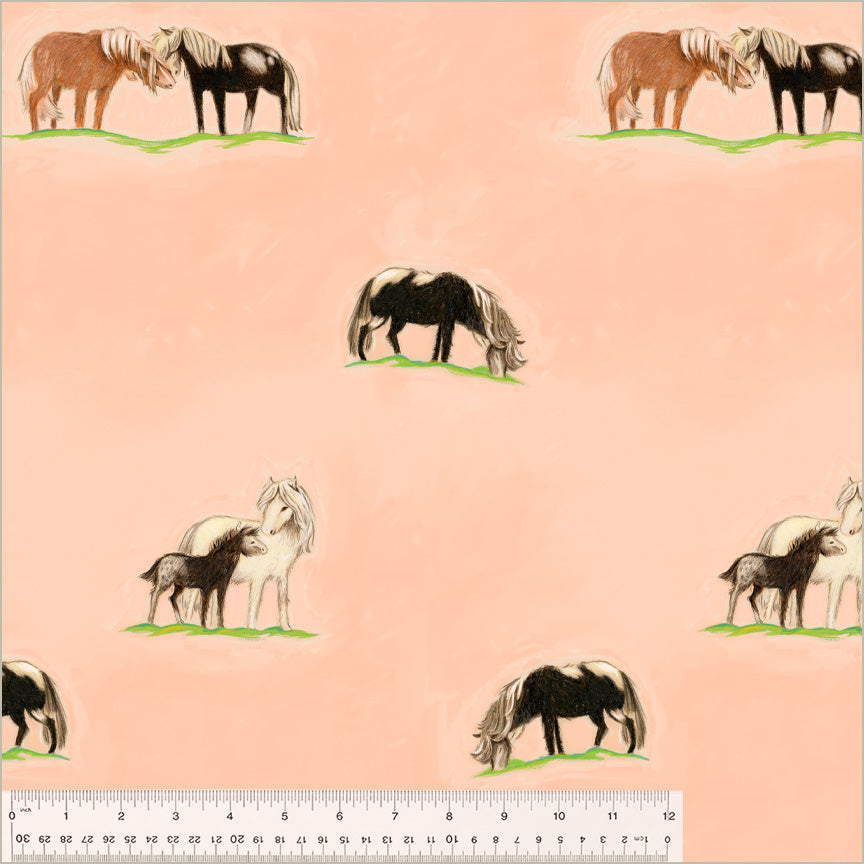 Heather Ross By Hand - Ponies in peach