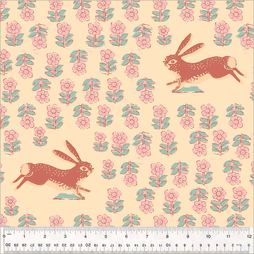 Heather Ross Meadow - Rabbits  108" wideback in blush