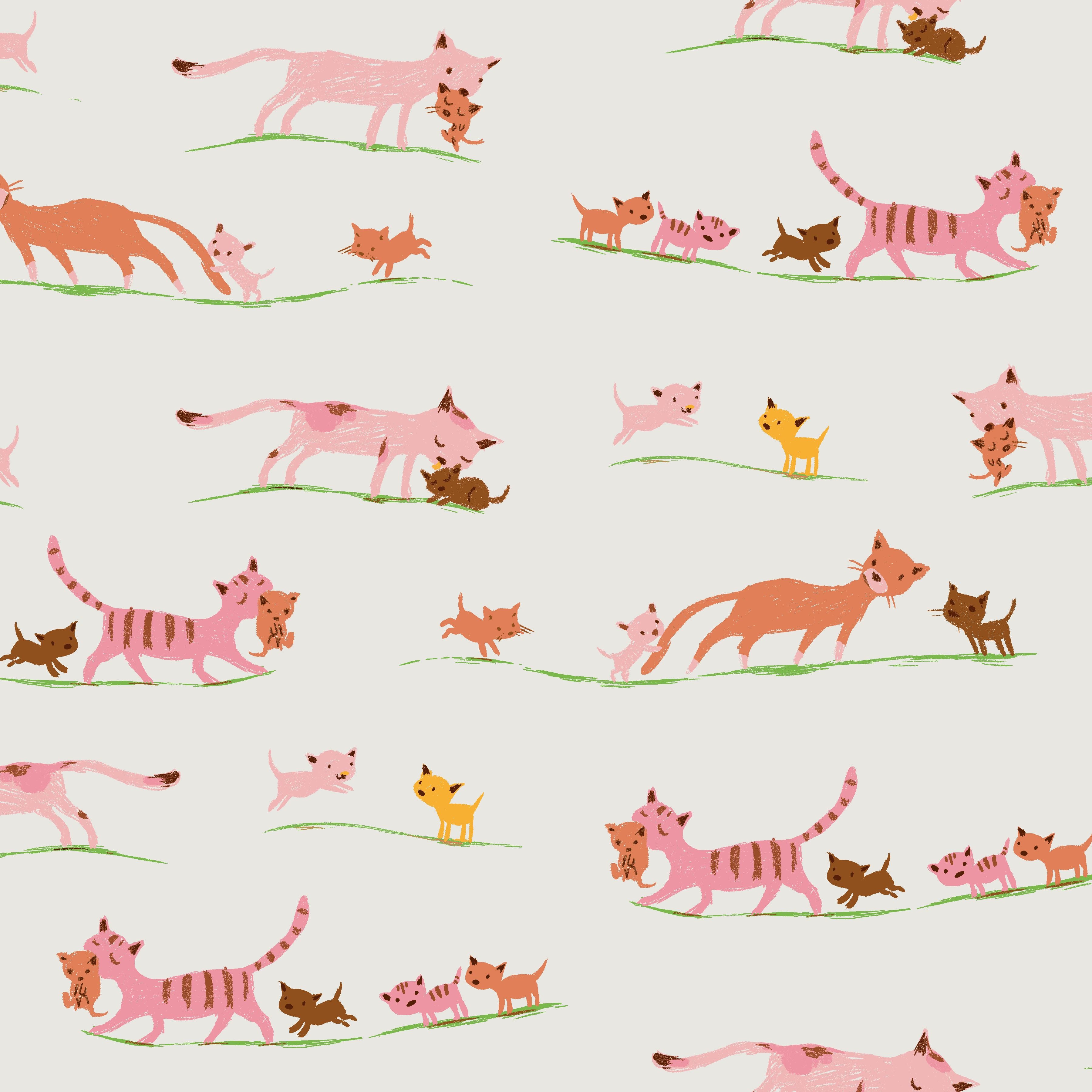 Heather Ross Favourites - Marching Cats - Cream