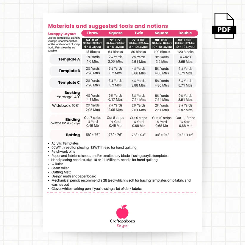 Craftapalooza Take The Wheel Quilt Pattern & Template set