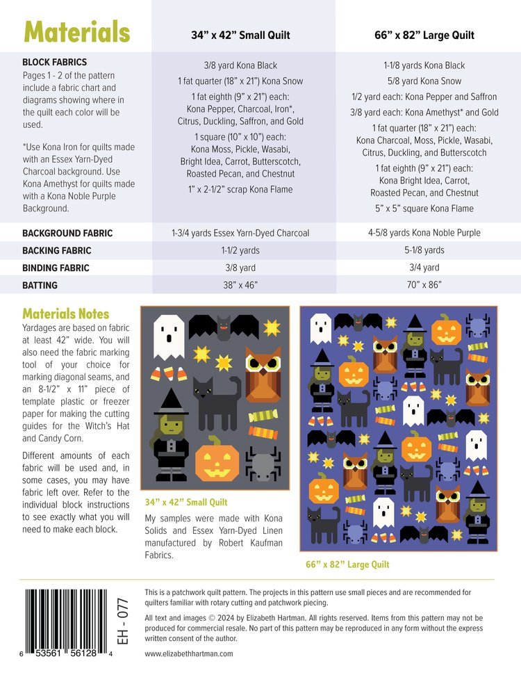 Elizabeth Hartman -Happy Halloween quilt pattern