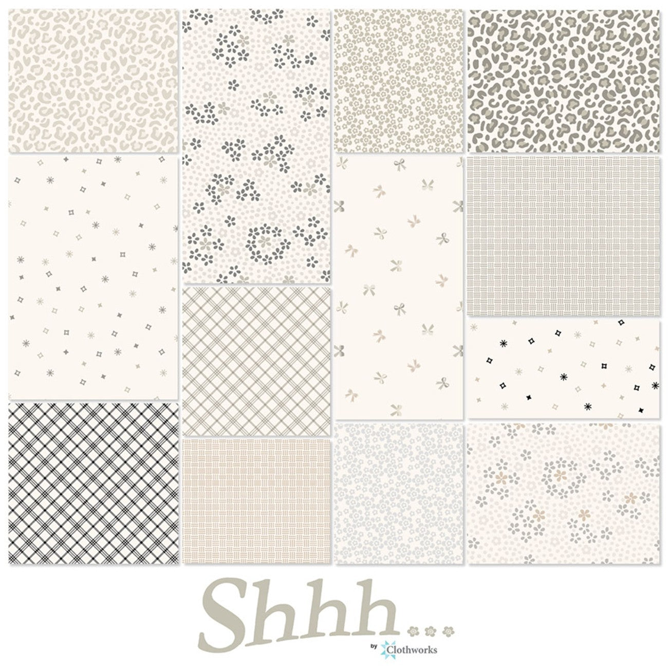 Clothworks Shhh - low volume FQ bundle