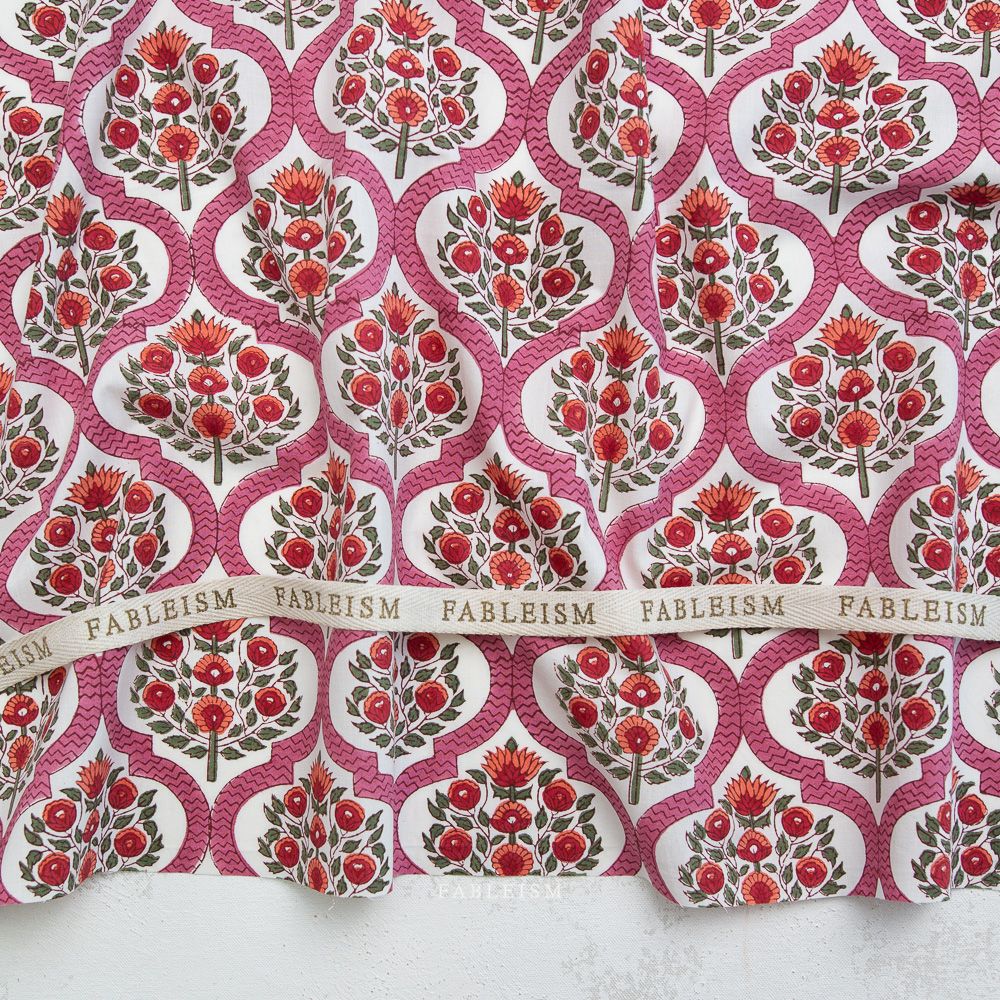 Fableism Indian Block Prints- Pink Lattice Floral END OF BOLT