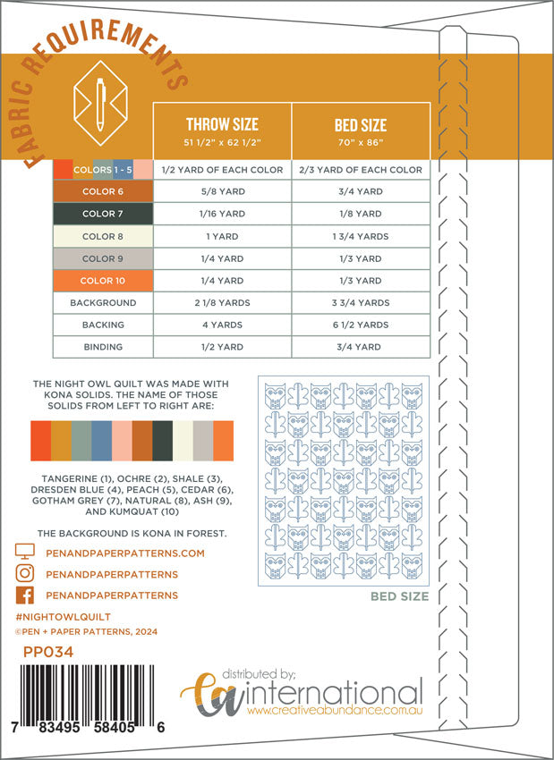 Pen + Paper Patterns - Night Owl Quilt Pattern