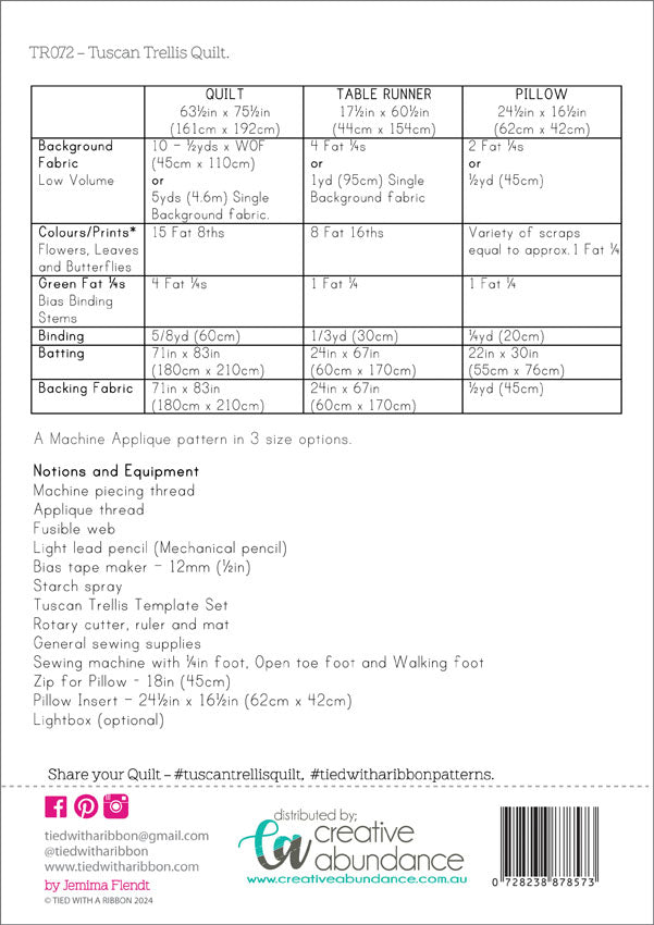 Tuscan Trellis Quilt Pattern & Template set