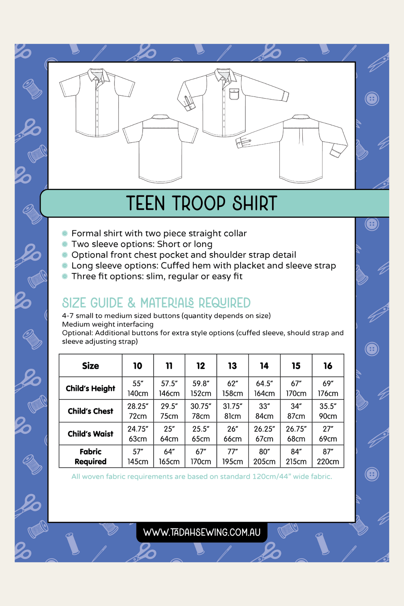 Tadah Patterns - Teen Troop Shirt pattern