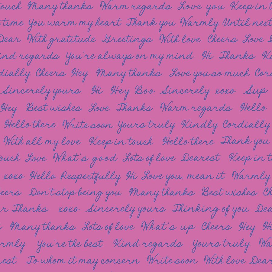 Salutations - Hello Goodbye - Heliotrope END OF BOLT