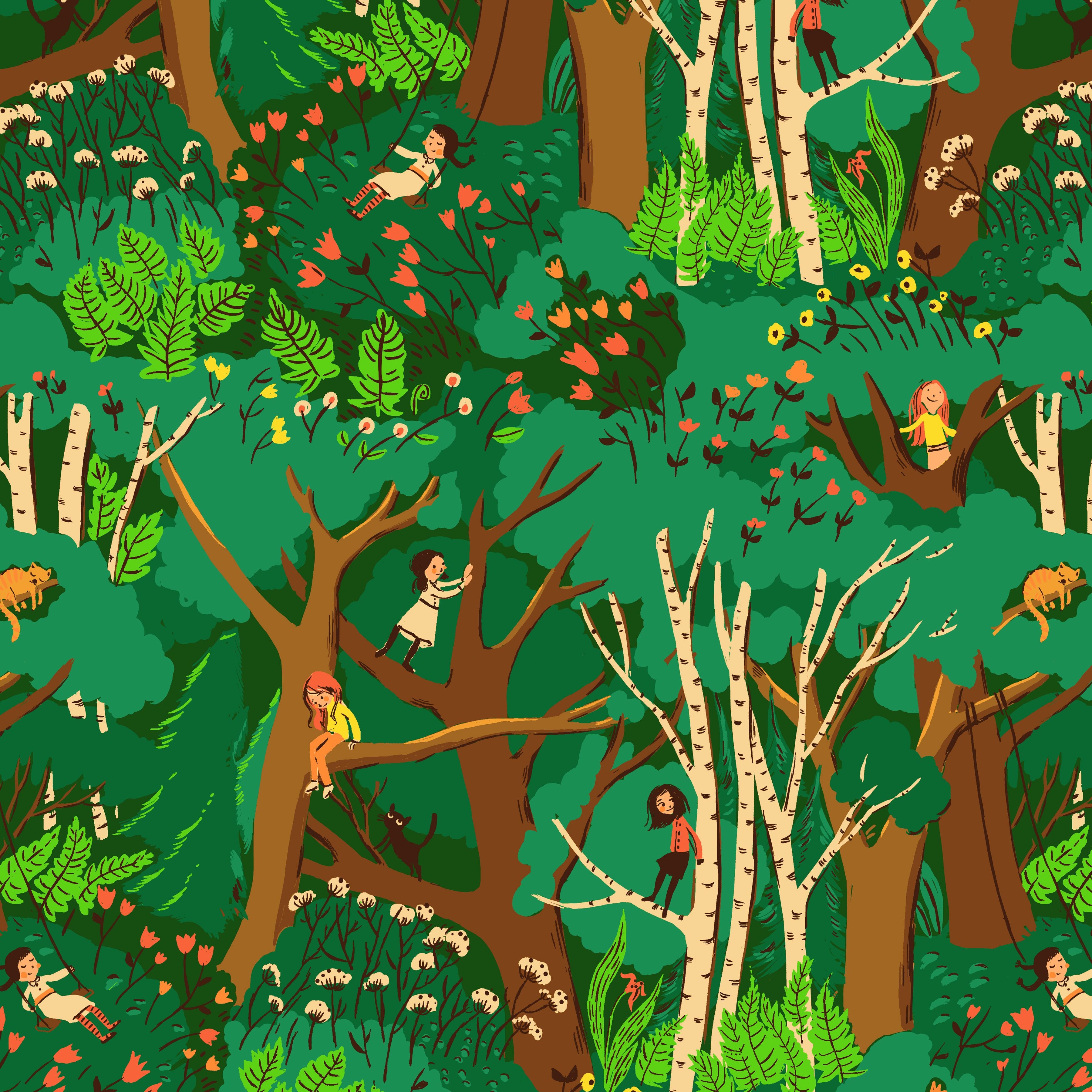 Heather Ross Favourites - Climbing Trees - Jade