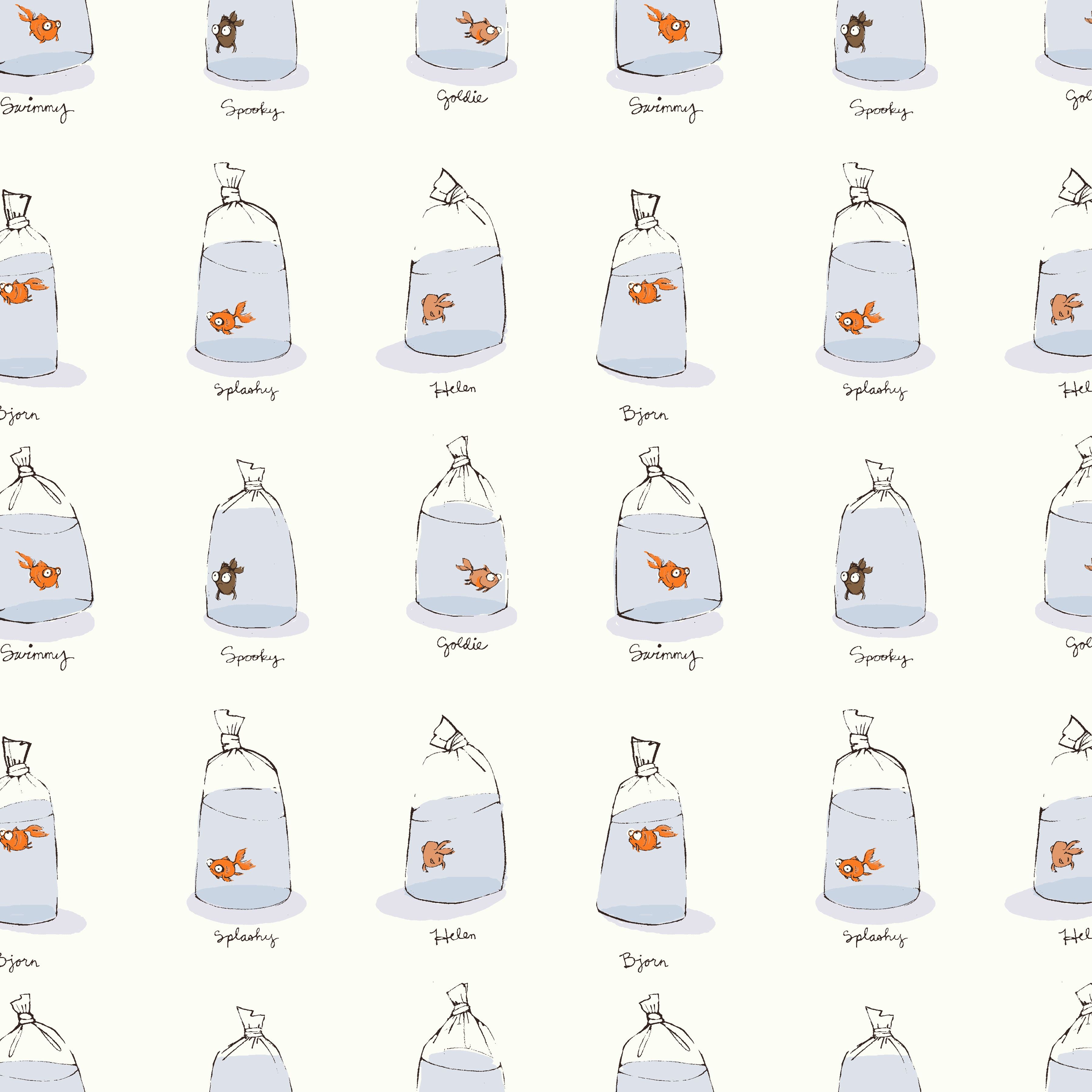 Heather Ross Favourites - Goldfishes in Bags - White