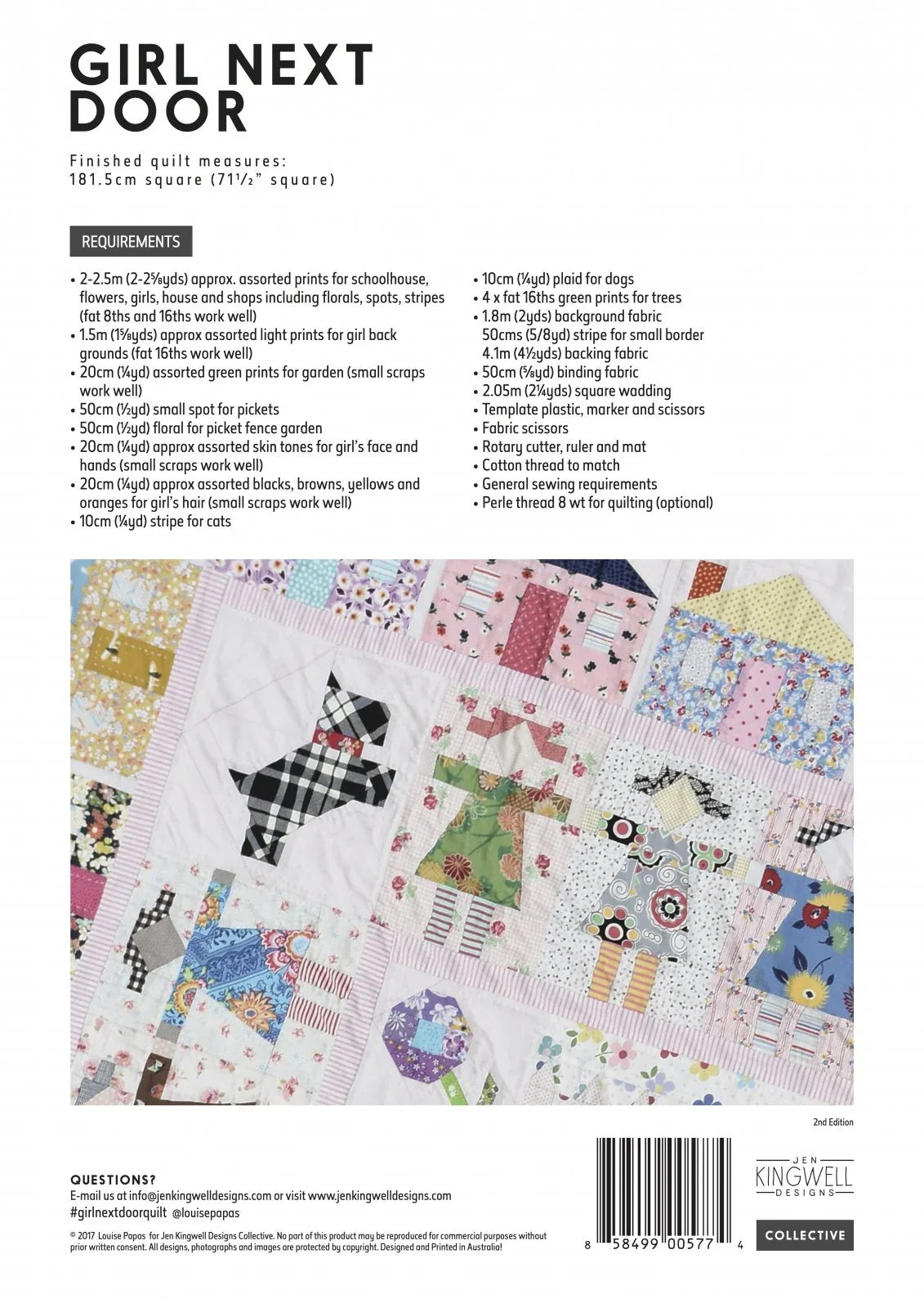 Quilt pattern book cover with a colorful quilt design and text on a white background