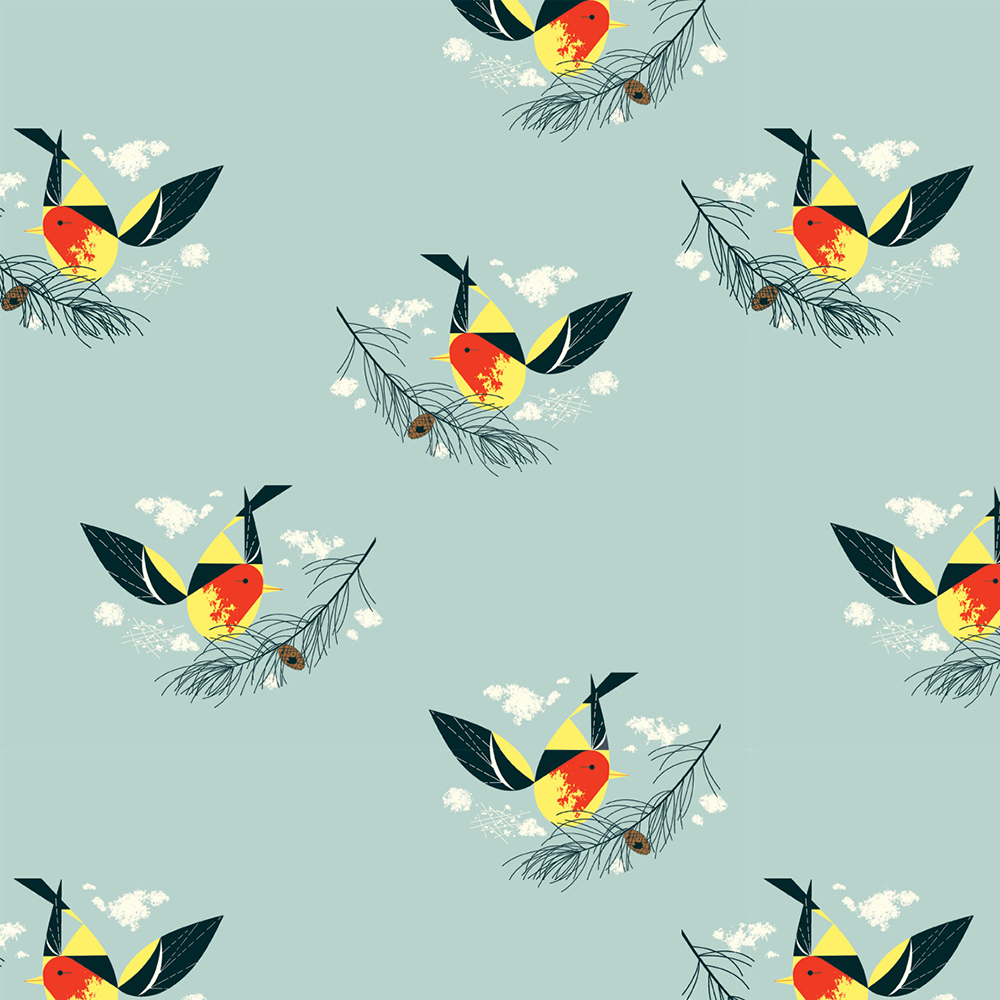 Birch Fabrics - Charley Harper Western Birds - Western Tanager